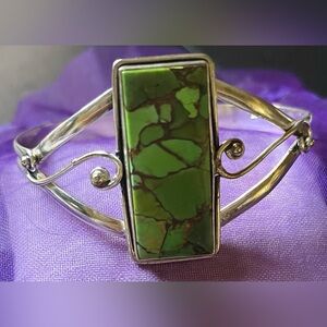 Green Copper Turquoise & Sterling Silver Bangle